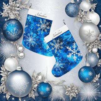 スノーフレークエレガントクリスマスストッキング ラージクリスマスストッキング