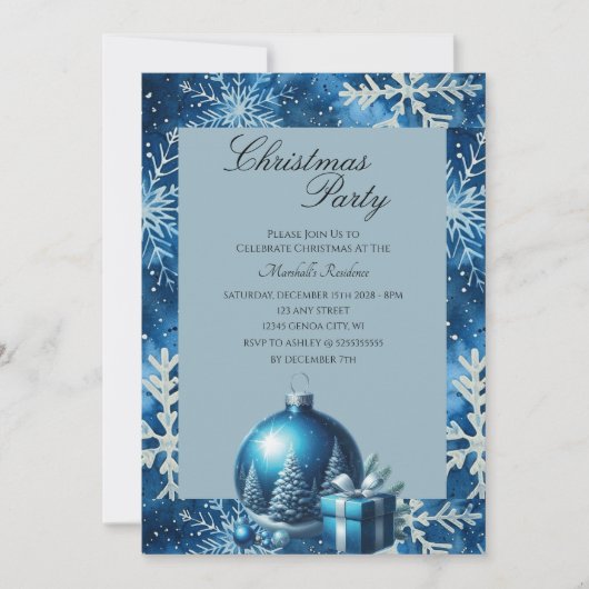 スノーフレークエレガントクリスマスパーティの招待状 招待状 (正面)