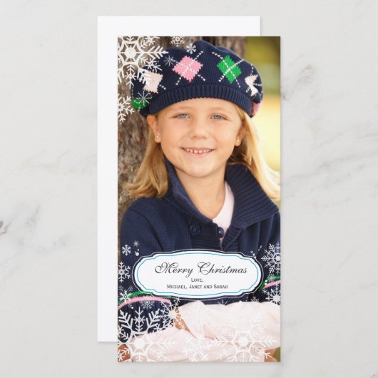スノーフレークエレガントクリスマスフォトカード シーズンカード (正面/裏面)