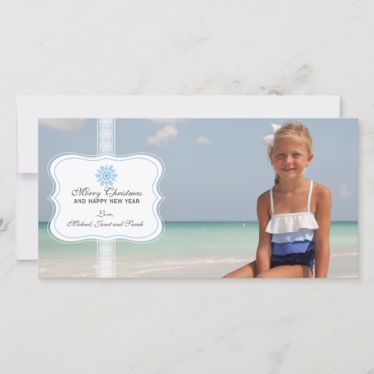 スノーフレークエレガントクリスマスフォトカード シーズンカード (正面)