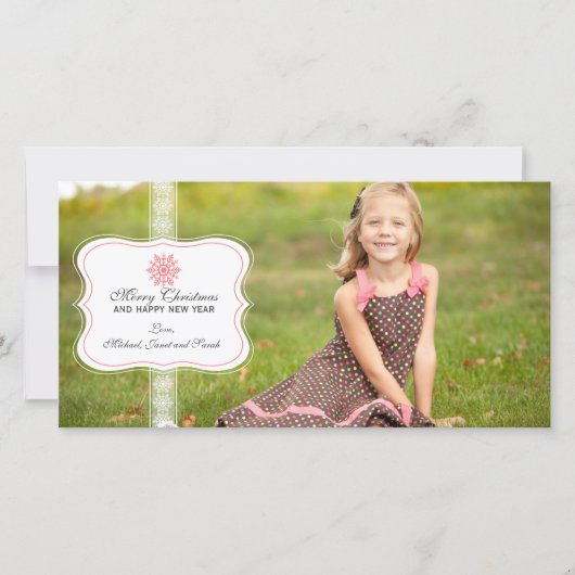 スノーフレークエレガントクリスマスフォトカード シーズンカード (正面)