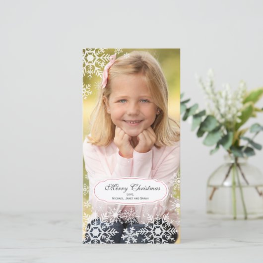 スノーフレークエレガントクリスマスフォトカード シーズンカード (スタンド正面)