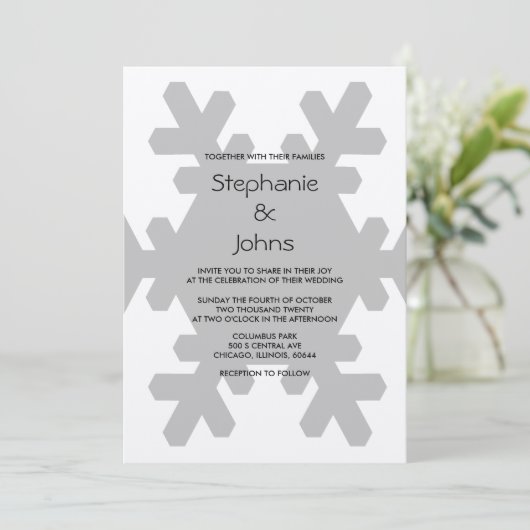 スノーフレークエレガントグレーシルバー冬の結婚式 招待状 (スタンド正面)