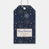 スノーフレークエレガントパターン濃い青ラベル ギフトタグ (正面)