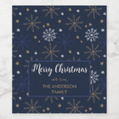 スノーフレークエレガントパターン濃い青ラベル ワインラベル (シングルラベル)