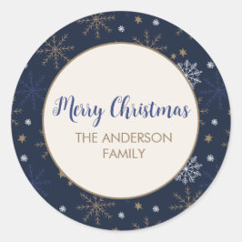 スノーフレークエレガントパターン（濃い青） ラウンドシール