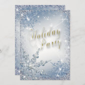スノーフレークエレガントブルーアイスホリデーパーティインヴィット 招待状 (正面/裏面)
