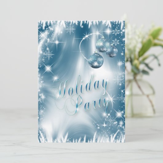 スノーフレークエレガントブルーフロストホリデーパーティー 招待状 (スタンド正面)
