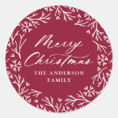 スノーフレークエレガントリースクランベリーメリークリスマス ラウンドシール (正面)