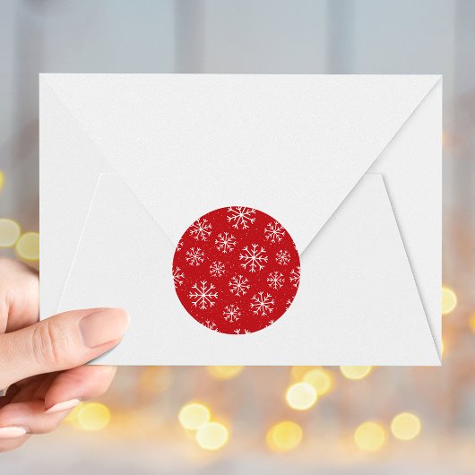 スノーフレークエレガントレッドホリデイ ラウンドシール