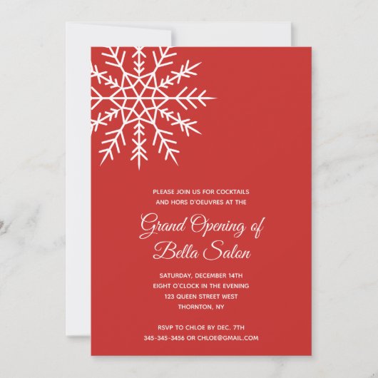 スノーフレークエレガントレッドホリデーグランドオープニング 招待状 (正面)