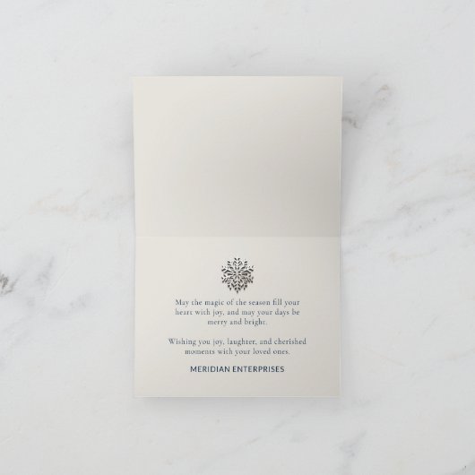 スノーフレークエレガント折り畳みビジネスホリデー シーズンカード (内部)