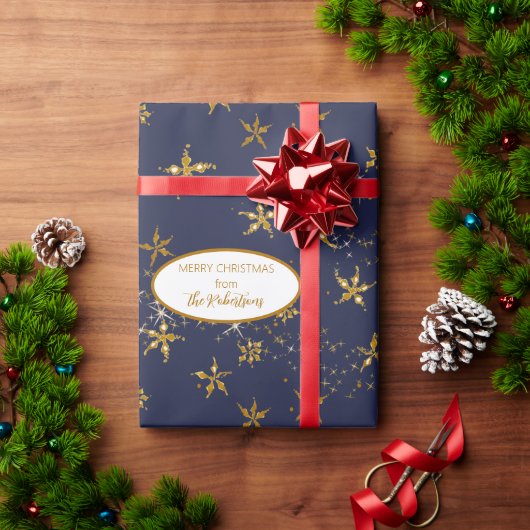 スノーフレークエレガント金ゴールドトゥインクルスターネイビー ラッピングペーパー (クリスマスギフト)