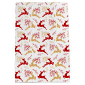 スノーフレークエレガント金ゴールドレッドトナカイのクリスマス ミディアムペーパーバッグ (裏面)