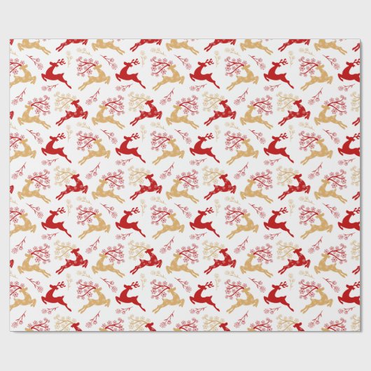 スノーフレークエレガント金ゴールドレッドトナカイのクリスマス ラッピングペーパー (フラット)