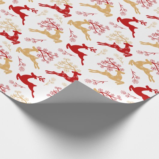 スノーフレークエレガント金ゴールドレッドトナカイのクリスマス ラッピングペーパー (角)
