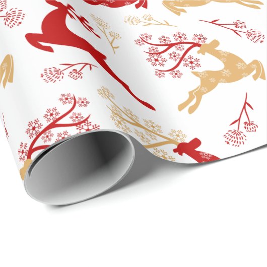 スノーフレークエレガント金ゴールドレッドトナカイのクリスマス ラッピングペーパー (ロールコーナー)