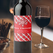 スノーフレークオンレッドレトロヴィンテージクリスマスプレイド ワインラベル