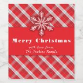 スノーフレークオンレッドレトロヴィンテージクリスマスプレイド ワインラベル (シングルラベル)