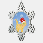 スノーフレークオーナメントおもしろいクリスマスキャットイエロー スノーフレークピューターオーナメント (右)