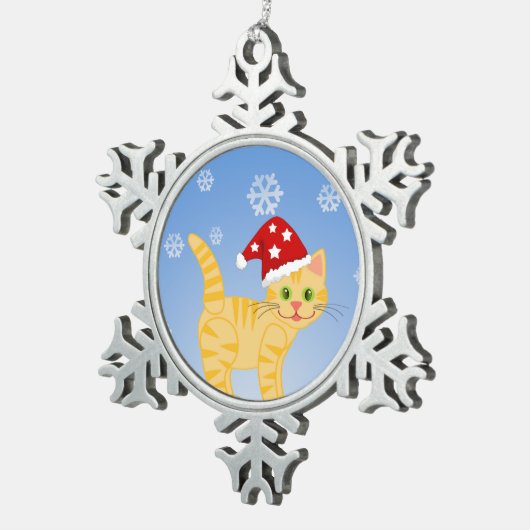 スノーフレークオーナメントおもしろいクリスマスキャットイエロー スノーフレークピューターオーナメント (右)