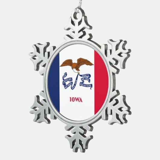 スノーフレークオーナメントとアイオワ州旗 スノーフレークピューターオーナメント (右)