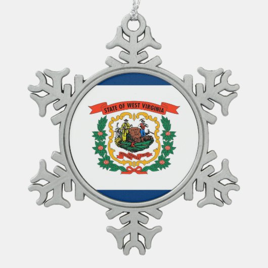 スノーフレークオーナメントとウェストバージニア州旗 スノーフレークピューターオーナメント (正面)