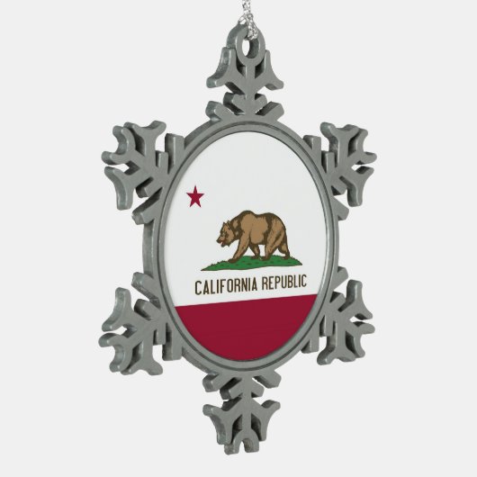 スノーフレークオーナメントとカリフォルニア州旗 スノーフレークピューターオーナメント (左)