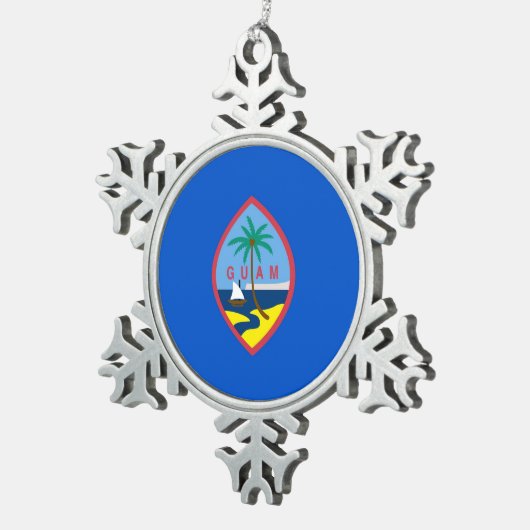 スノーフレークオーナメントとグアム国旗 スノーフレークピューターオーナメント (右)