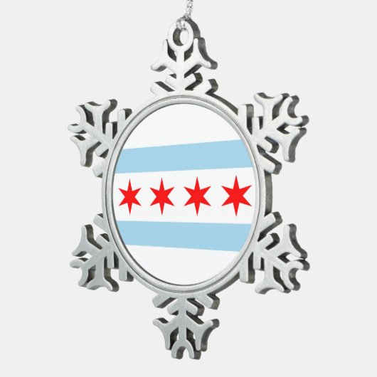 スノーフレークオーナメントとシカゴ、イリノイ州旗 スノーフレークピューターオーナメント (右)