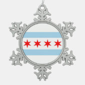 スノーフレークオーナメントとシカゴ、イリノイ州旗 スノーフレークピューターオーナメント (正面)