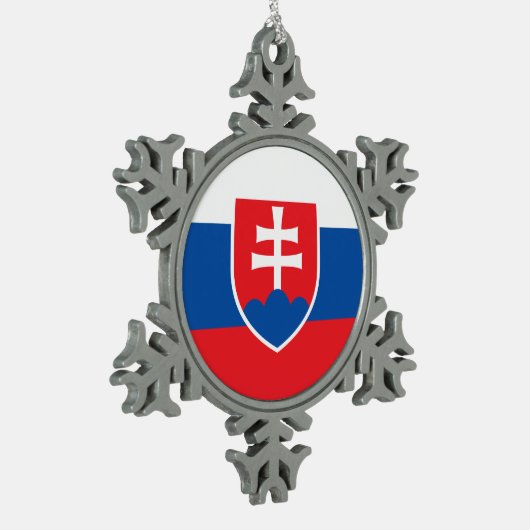 スノーフレークオーナメントとスロバキア国旗 スノーフレークピューターオーナメント (左)