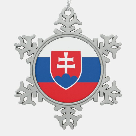 スノーフレークオーナメントとスロバキア国旗 スノーフレークピューターオーナメント (正面)