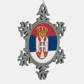 スノーフレークオーナメントとセルビア国旗 スノーフレークピューターオーナメント (左)