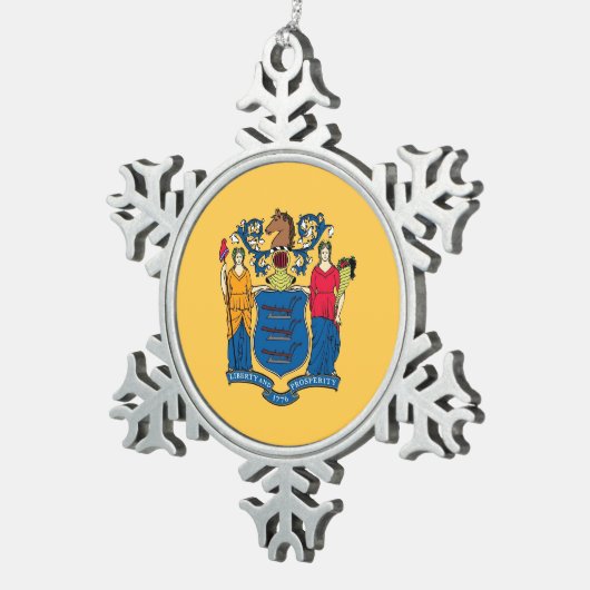 スノーフレークオーナメントとニュージャージー州旗 スノーフレークピューターオーナメント (右)