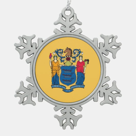 スノーフレークオーナメントとニュージャージー州旗 スノーフレークピューターオーナメント (正面)