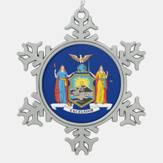 スノーフレークオーナメントとニューヨーク州旗 スノーフレークピューターオーナメント (正面)