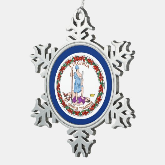 スノーフレークオーナメントとバージニア州旗 スノーフレークピューターオーナメント (右)