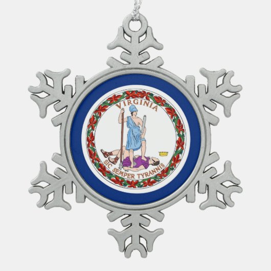 スノーフレークオーナメントとバージニア州旗 スノーフレークピューターオーナメント (正面)