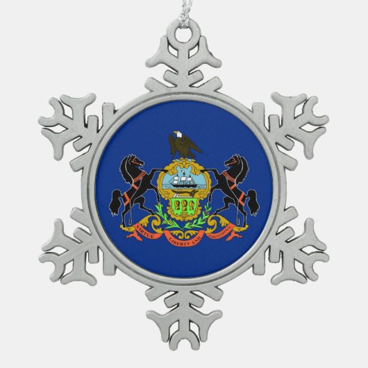 スノーフレークオーナメントとペンシルバニア州旗 スノーフレークピューターオーナメント (正面)
