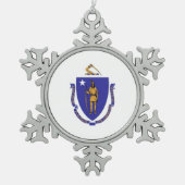 スノーフレークオーナメントとマサチューセッツ州旗 スノーフレークピューターオーナメント (正面)