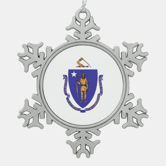 スノーフレークオーナメントとマサチューセッツ州旗 スノーフレークピューターオーナメント (正面)