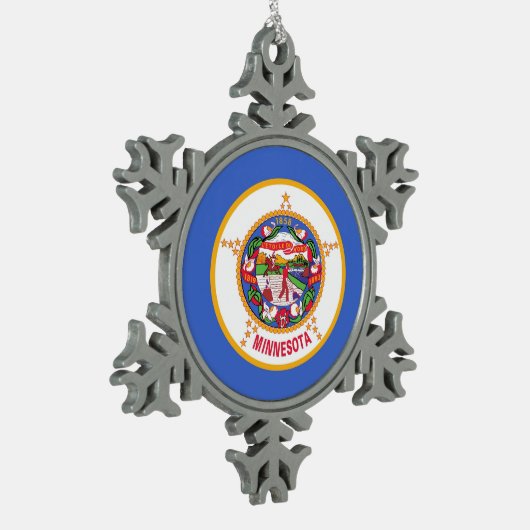 スノーフレークオーナメントとミネソタ州旗 スノーフレークピューターオーナメント (左)