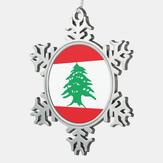 スノーフレークオーナメントとレバノン国旗 スノーフレークピューターオーナメント (右)