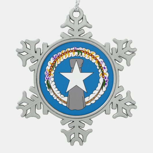スノーフレークオーナメントと北マリアナ国旗 スノーフレークピューターオーナメント (正面)
