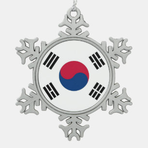 スノーフレークオーナメントと韓国国旗 スノーフレークピューターオーナメント