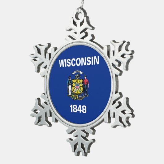 スノーフレークオーナメントウィスコンシン州旗 スノーフレークピューターオーナメント (右)