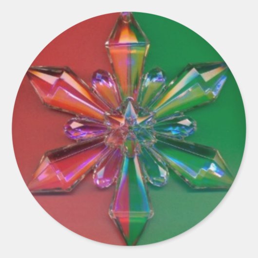 スノーフレークオーナメントクリスマスホリデーステッカー ラウンドシール (正面)