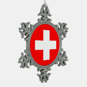 スノーフレークオーナメントスイス国旗 スノーフレークピューターオーナメント (左)