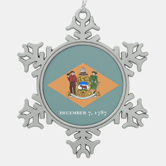 スノーフレークオーナメントデラウェア州旗 スノーフレークピューターオーナメント (正面)